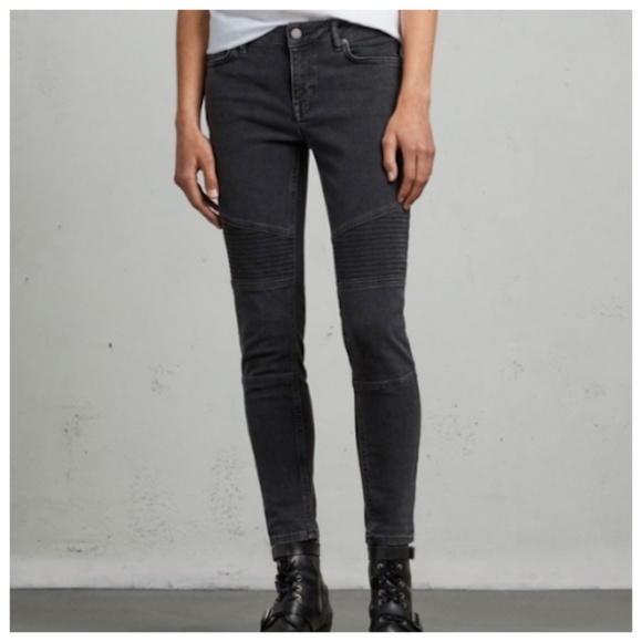 washed black biker jeans